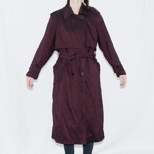 Vintage 90s burgundy trench coat button up with tie size Large/XL